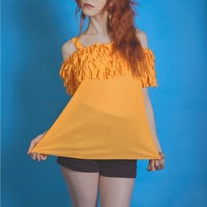80s orange off-the-shoulder confetti top
